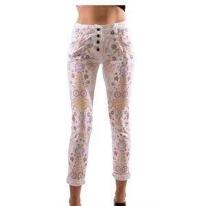 Gigi Moda Size M Viviana Small Flower Print Jeans Made In Italy Preppy Fun Party